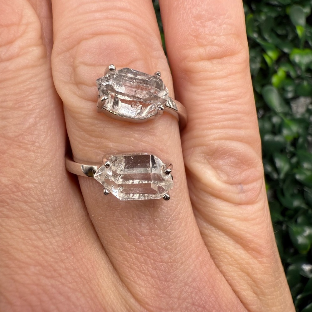 Sterling Silver Double Herkimer Diamond Crystal Statement Ring Adjustable